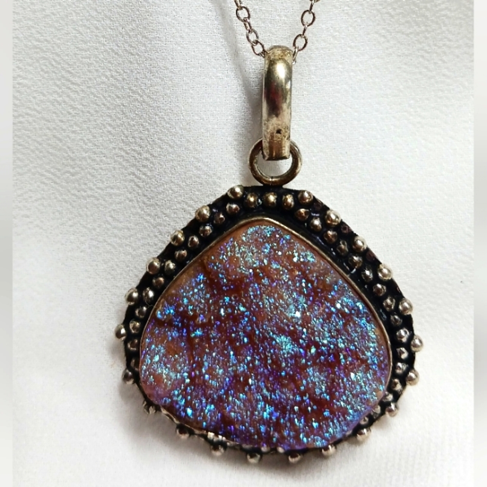VTG 925 silver Necklace with quartz silver framed pendant